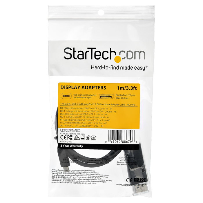 StarTech.com Cable USB-C a DisplayPort 1.2 Bidireccional 1m 4K 60Hz StarTech.com Cable USB-C a DisplayPort 1.2 Bidireccional 1m 4K 60Hz