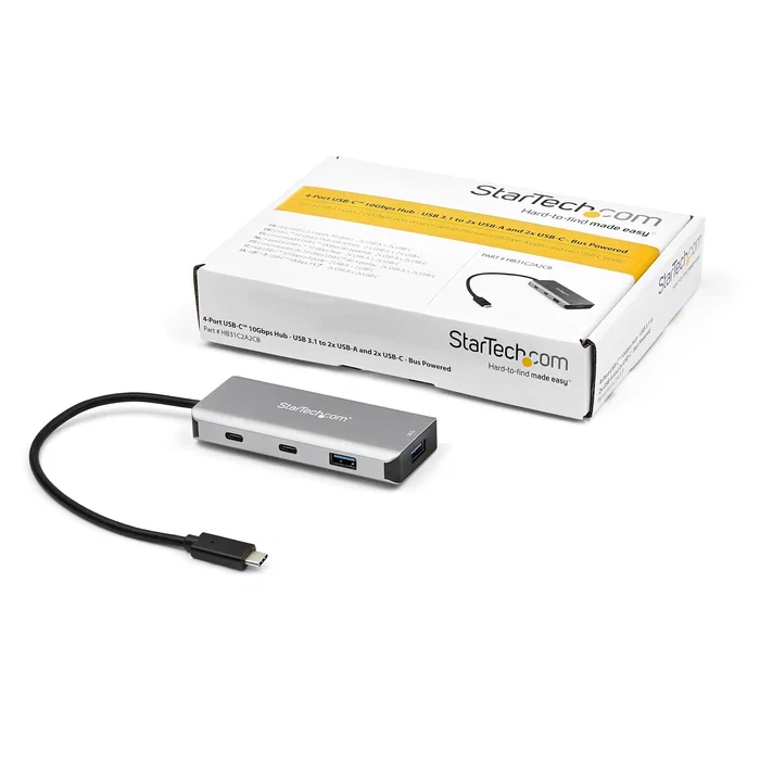 StarTech.com HB31C2A2CB Hub USB-C de 4 Puertos 2x USB-C + 2x USB-A 10Gbps USB 3.2 Gen 2 Alimentado por Bus Compatible con Thunderbolt 3, Windows, macOS, iPadOS para Portátil