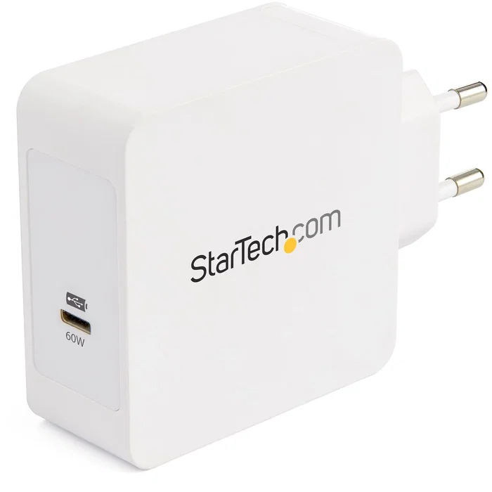 StarTech.com WCH1CEU Cargador de Pared USB-C 60W PD con Cable 2m, Compacto y Certificado USB-IF, Compatible con MacBook Pro, Dell XPS, Lenovo ThinkPad, Surface