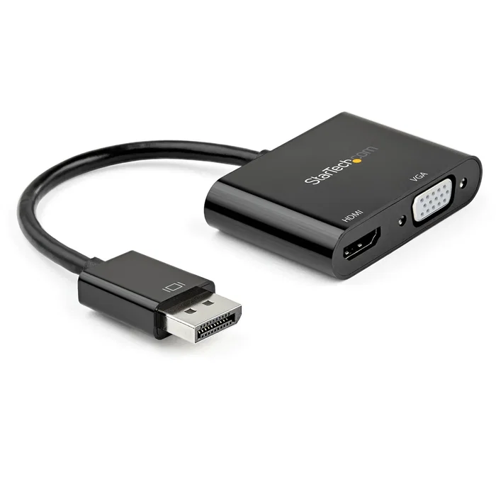 StarTech.com DP2VGAHD20 Adaptador DisplayPort a HDMI y VGA 4K 60Hz HDR para Mac, Windows, Chrome OS y Linux, Plug & Play, 2 en 1