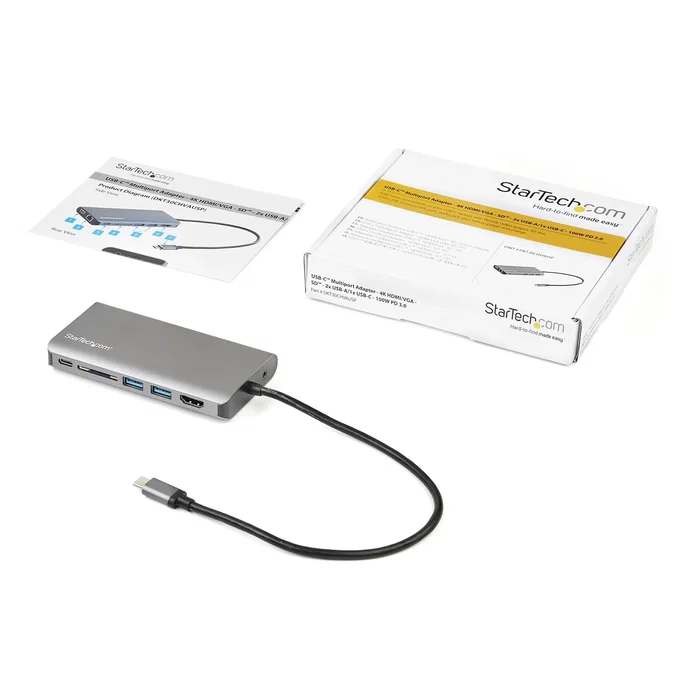 StarTech.com DKT30CHVAUSP Hub USB-C 8 en 1 con 100W Power Delivery, HDMI 4K, VGA, Ethernet Gigabit, Lector SD, 2x USB-A para MacBook, Windows, Chromebook, Portátil - Negro/Gris
