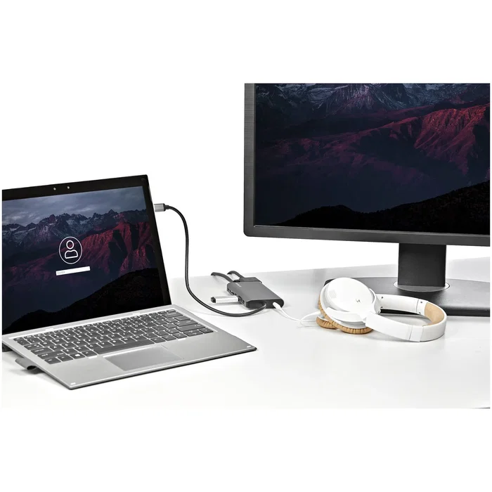 StarTech.com DKT30CHVAUSP Hub USB-C 8 en 1 con 100W Power Delivery, HDMI 4K, VGA, Ethernet Gigabit, Lector SD, 2x USB-A para MacBook, Windows, Chromebook, Portátil - Negro/Gris