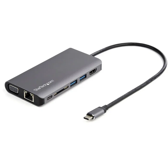 StarTech.com DKT30CHVAUSP Hub USB-C 8 en 1 con 100W Power Delivery, HDMI 4K, VGA, Ethernet Gigabit, Lector SD, 2x USB-A para MacBook, Windows, Chromebook, Portátil - Negro/Gris
