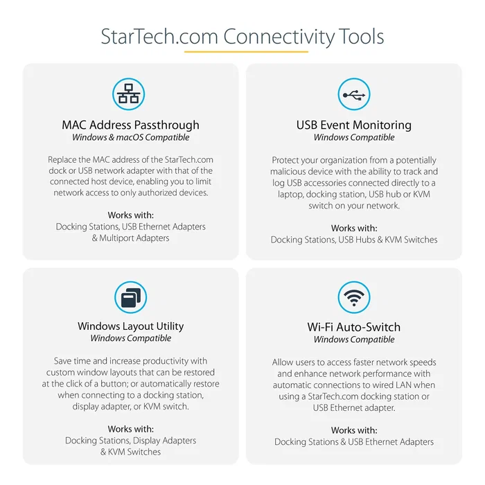 StarTech.com DKT30CHVAUSP Hub USB-C 8 en 1 con 100W Power Delivery, HDMI 4K, VGA, Ethernet Gigabit, Lector SD, 2x USB-A para MacBook, Windows, Chromebook, Portátil - Negro/Gris