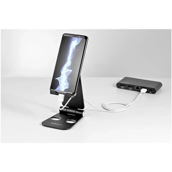 StarTech.com USPTLSTNDB Soporte pasivo universal para teléfono móvil/smartphone y Tablet/UMPC, ajustable multidispositivo hasta 13", aluminio negro