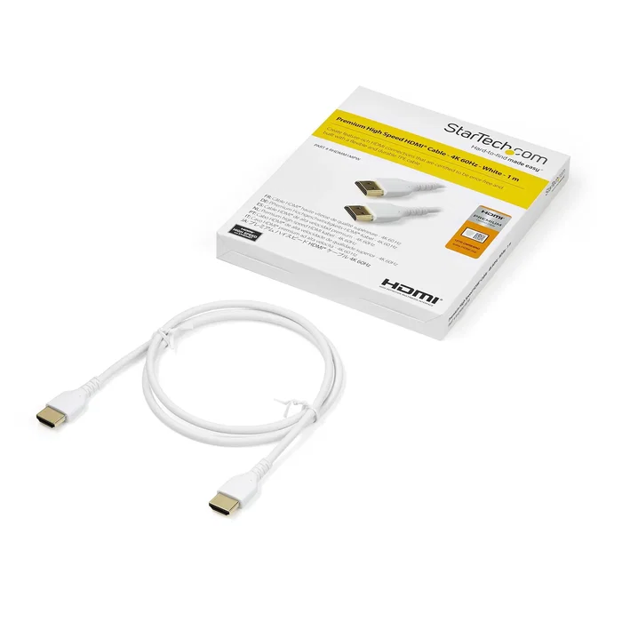 StarTech.com Cable HDMI RHDMM1MPW 1m Certificado Premium High Speed con Ethernet para 4K 60Hz HDR Audio Dolby Atmos ARC y HEC, Diseño Delgado y Resistente