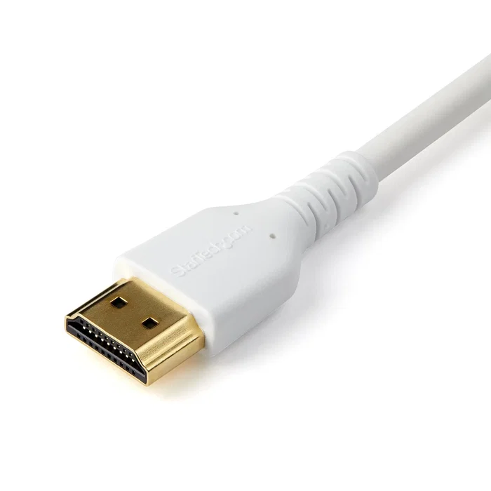 StarTech.com Cable HDMI Slim Premium de Alta Velocidad con Ethernet RHDMM2MPW - 2 m, 4K a 60 Hz, HDR, 18 Gbps, HDMI 2.0, Chapado en Oro, Blanco