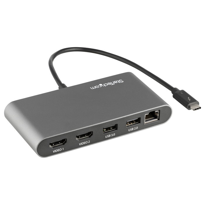 StarTech Mini Docking Station Thunderbolt 3 - Replicador de Puertos Portátil TB3 para 2 Monitores HDMI 4K 60Hz y GbE