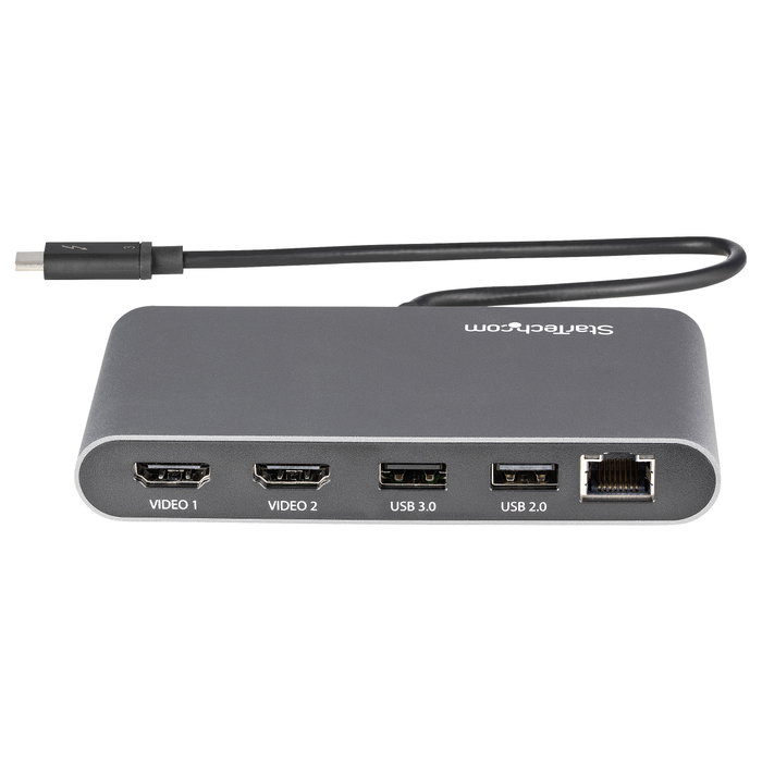 StarTech Mini Docking Station Thunderbolt 3 - Replicador de Puertos Portátil TB3 para 2 Monitores HDMI 4K 60Hz y GbE