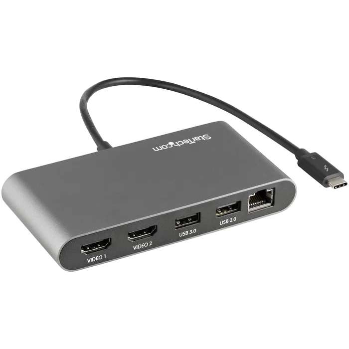 StarTech Base de Portátil Thunderbolt 3 TB3DKM2HDL - Mini Dock con 2x HDMI 4K a 60Hz, Gigabit Ethernet, USB 3.0, Compacto, Cable 28cm, Plug & Play para MacBook y Windows