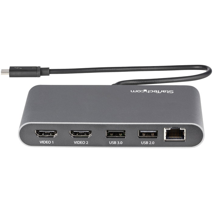 StarTech Base de Portátil Thunderbolt 3 TB3DKM2HDL - Mini Dock con 2x HDMI 4K a 60Hz, Gigabit Ethernet, USB 3.0, Compacto, Cable 28cm, Plug & Play para MacBook y Windows