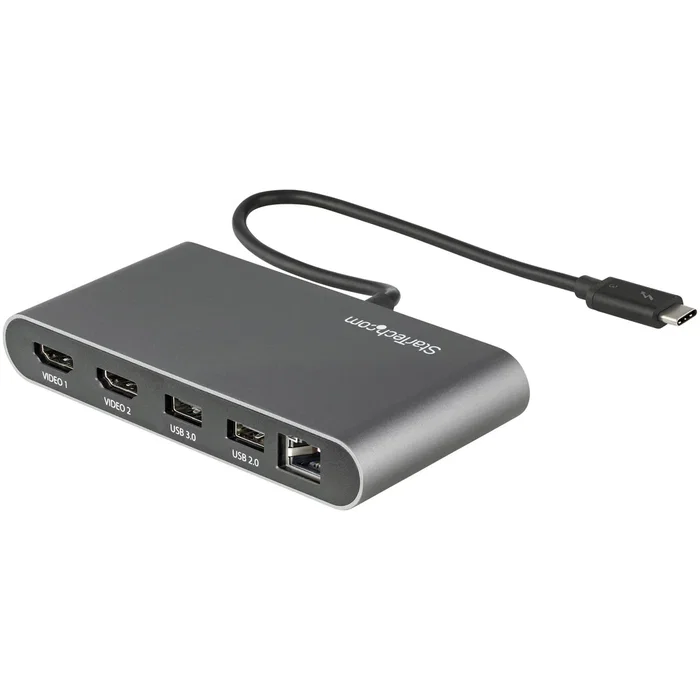 StarTech Base de Portátil Thunderbolt 3 TB3DKM2HDL - Mini Dock con 2x HDMI 4K a 60Hz, Gigabit Ethernet, USB 3.0, Compacto, Cable 28cm, Plug & Play para MacBook y Windows