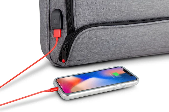 Urban Factory Mixee Maletín para Portátil con Puerto USB para Smartphone/Tableta, Compartimento para Portátil hasta 14.1" y Tableta hasta 10.5", Organizador, Gris/Rosa