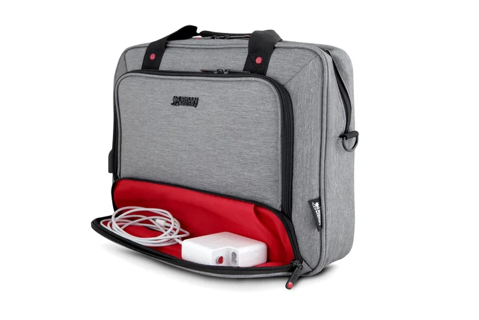 Urban Factory Mixee Maletín para Portátil 15.6" con Puerto USB, Compartimento para Tablet 10.5", Organizador, Resistente al Agua - Gris/Rosa