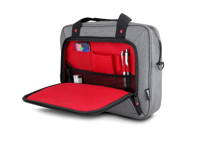 Urban Factory Mixee Maletín para Portátil 15.6" con Puerto USB, Compartimento para Tablet 10.5", Organizador, Resistente al Agua - Gris/Rosa