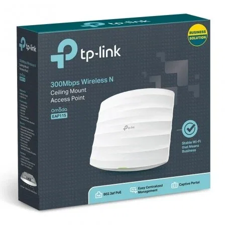 TP-Link Punto de Acceso Inalámbrico EAP115 Omada 300Mbps 2.4GHz WiFi 802.11n/b/g con PoE para Negocio, Montaje en Techo/Pared, Gestión SDN en la Nube y App, Red de Invitados