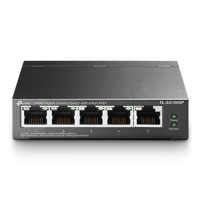 TP-Link TL-SG1005P Switch Gigabit de 5 puertos con 4 puertos PoE, Negro
