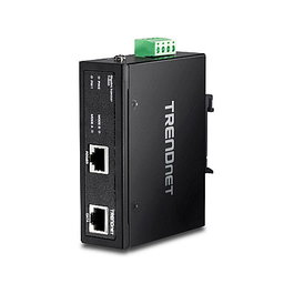 TRENDnet TI-IG30 Inyector PoE+ Industrial con Gehrteter Gigabit Ethernet, 30W, 2 Puertos, Negro, 10/100/1000 Mbps, -40 a 75°C