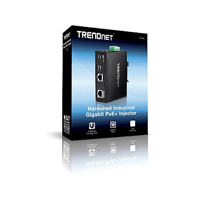 TRENDnet TI-IG30 Inyector PoE+ Industrial con Gehrteter Gigabit Ethernet, 30W, 2 Puertos, Negro, 10/100/1000 Mbps, -40 a 75°C