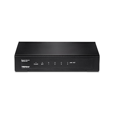 TRENDnet TEG-S51SFP Conmutador de Red Gigabit Ethernet 10/100/1000 de 5 Puertos, 4 RJ-45 + 1 SFP, No Administrado, Full Duplex, Negro, Montaje de Pared