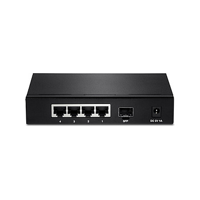 TRENDnet TEG-S51SFP Conmutador de Red Gigabit Ethernet 10/100/1000 de 5 Puertos, 4 RJ-45 + 1 SFP, No Administrado, Full Duplex, Negro, Montaje de Pared