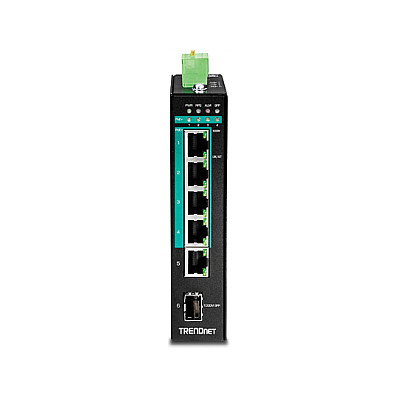 TRENDnet TI-PG541i Switch Industrial Gestionado Gigabit L2+ con PoE+ | 5 Puertos RJ-45 y 1 SFP | Montaje en Carril DIN
