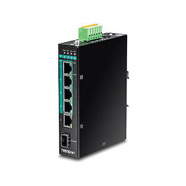 TRENDnet TI-PG541i Switch Industrial Gestionado Gigabit L2+ con PoE+ | 5 Puertos RJ-45 y 1 SFP | Montaje en Carril DIN
