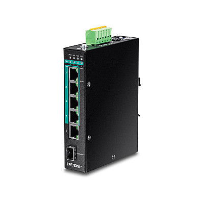 TRENDnet TI-PG541i Switch Industrial Gestionado Gigabit L2+ con PoE+ | 5 Puertos RJ-45 y 1 SFP | Montaje en Carril DIN