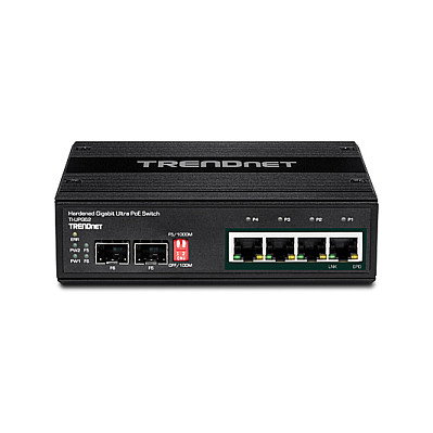TRENDnet Switch Industrial TI-UPG62 4-Port Gigabit PoE+ con 2 SFP, 240W, Montaje DIN-Rail/IP30, No Administrado