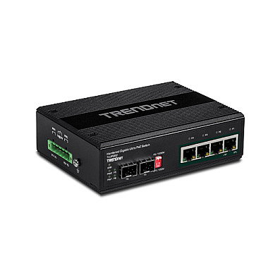 TRENDnet Switch Industrial TI-UPG62 4-Port Gigabit PoE+ con 2 SFP, 240W, Montaje DIN-Rail/IP30, No Administrado