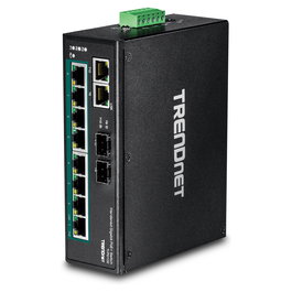 TRENDnet TI-PG102 Switch Industrial de 10 Puertos Gigabit con PoE+ 240W para Montaje en Carril DIN, No Administrado, Interruptor de Metal Negro
