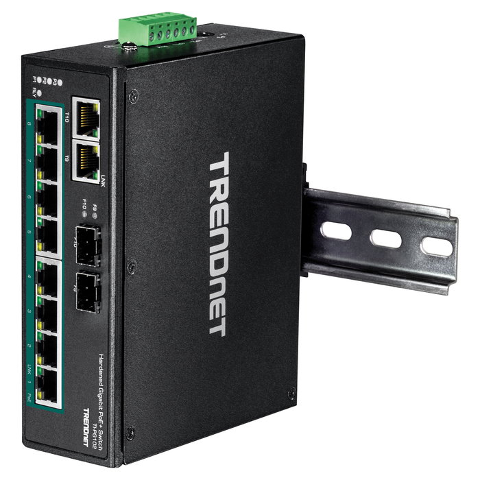 TRENDnet TI-PG102 Switch Industrial de 10 Puertos Gigabit con PoE+ 240W para Montaje en Carril DIN, No Administrado, Interruptor de Metal Negro TRENDnet TI-PG102 Switch Industrial de 10 Puertos Gigabit con PoE+ 240W para Montaje en Carril DIN, No Administrado, Interruptor de Metal Negro