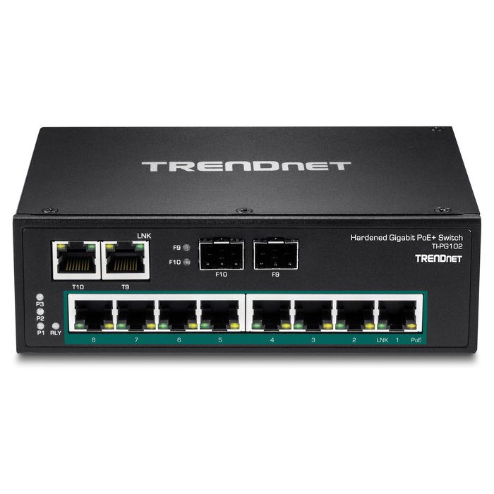 TRENDnet TI-PG102 Switch Industrial de 10 Puertos Gigabit con PoE+ 240W para Montaje en Carril DIN, No Administrado, Interruptor de Metal Negro TRENDnet TI-PG102 Switch Industrial de 10 Puertos Gigabit con PoE+ 240W para Montaje en Carril DIN, No Administrado, Interruptor de Metal Negro