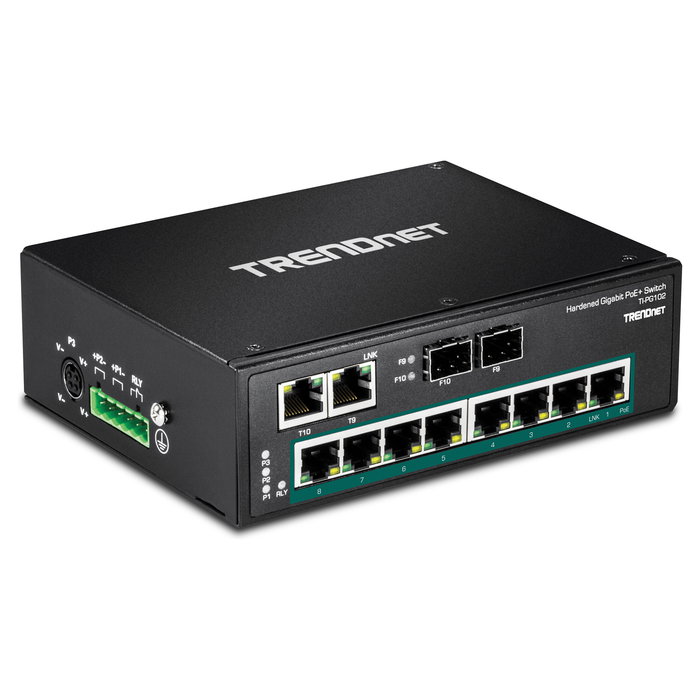 TRENDnet TI-PG102 Switch Industrial de 10 Puertos Gigabit con PoE+ 240W para Montaje en Carril DIN, No Administrado, Interruptor de Metal Negro TRENDnet TI-PG102 Switch Industrial de 10 Puertos Gigabit con PoE+ 240W para Montaje en Carril DIN, No Administrado, Interruptor de Metal Negro