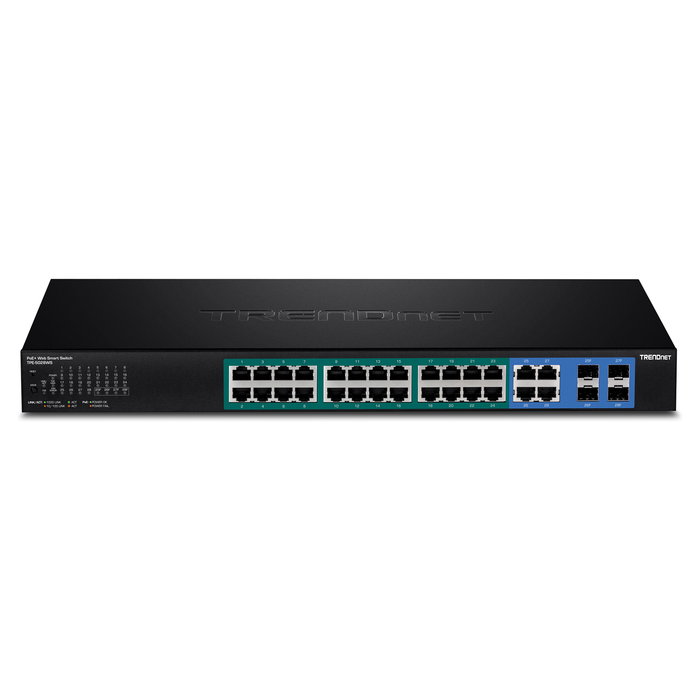 TRENDnet TPE-5028WS Switch de Rack Gestionado Gigabit PoE+ 24 Puertos + 4 SFP, 1U, Negro - 56 Gbit/s, 370W PoE Budget, IEEE 802.3af/at