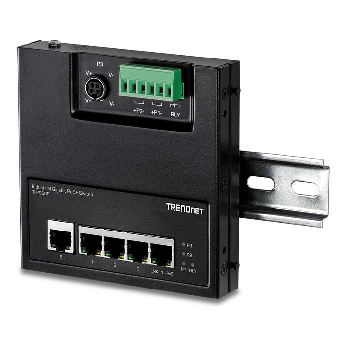 TRENDnet TI-PG50F Switch Industrial 5 Puertos PoE+ Gigabit No Administrado Montaje en Pared