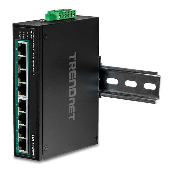 TRENDnet TI-PE80 Switch Industrial Fast Ethernet PoE+ 8 Puertos No Administrado, Montaje en Carril DIN, 200W Presupuesto PoE TRENDnet TI-PE80 Switch Industrial Fast Ethernet PoE+ 8 Puertos No Administrado, Montaje en Carril DIN, 200W Presupuesto PoE