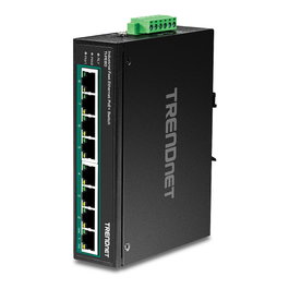 TRENDnet TI-PE80 Switch Industrial Fast Ethernet PoE+ 8 Puertos No Administrado, Montaje en Carril DIN, 200W Presupuesto PoE