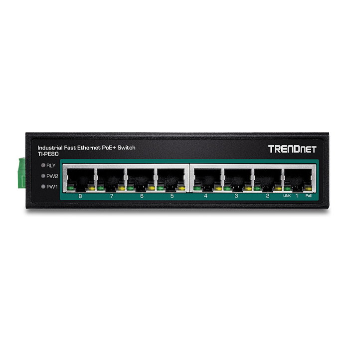 TRENDnet TI-PE80 Switch Industrial Fast Ethernet PoE+ 8 Puertos No Administrado, Montaje en Carril DIN, 200W Presupuesto PoE TRENDnet TI-PE80 Switch Industrial Fast Ethernet PoE+ 8 Puertos No Administrado, Montaje en Carril DIN, 200W Presupuesto PoE