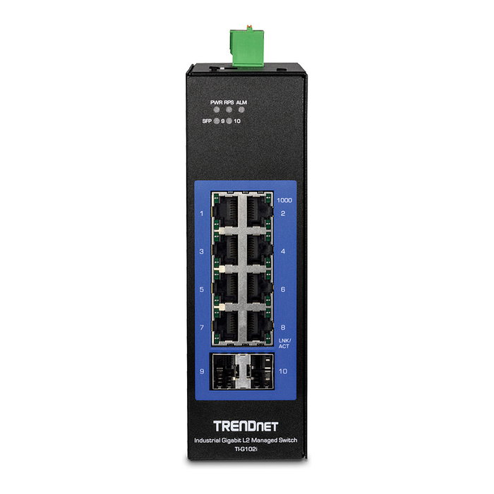 TRENDnet TI-G102i Switch Industrial Gestionado L2 10 Puertos (8xRJ-45 + 2xSFP) Gigabit DIN-Rail 20 Gbit/s para -40 a 75 °C