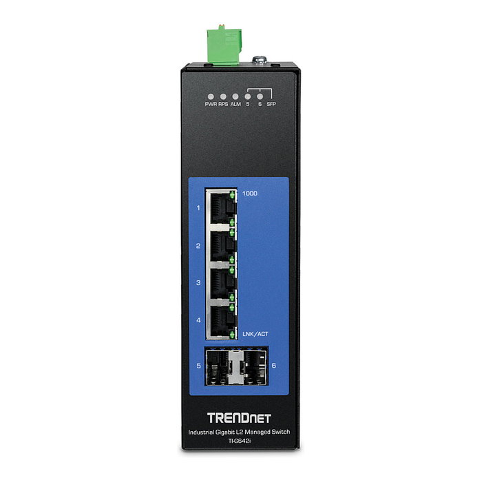 TRENDnet TI-G642i Switch Industrial Gestionado L2 Gigabit 6 Puertos (4 RJ-45 + 2 SFP), montaje carril DIN, 12 Gbit/s, para entornos -40 a 75 grados TRENDnet TI-G642i Switch Industrial Gestionado L2 Gigabit 6 Puertos (4 RJ-45 + 2 SFP), montaje carril DIN, 12 Gbit/s, para entornos -40 a 75 grados