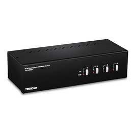 TRENDnet TK-440DP Switch KVM 4 Puertos DisplayPort 1.2 para 4 PCs, Dual Monitor 4K Ultra HD @144Hz, con Hub USB, Audio y 4 Puertos Ethernet, Color Negro/Plata