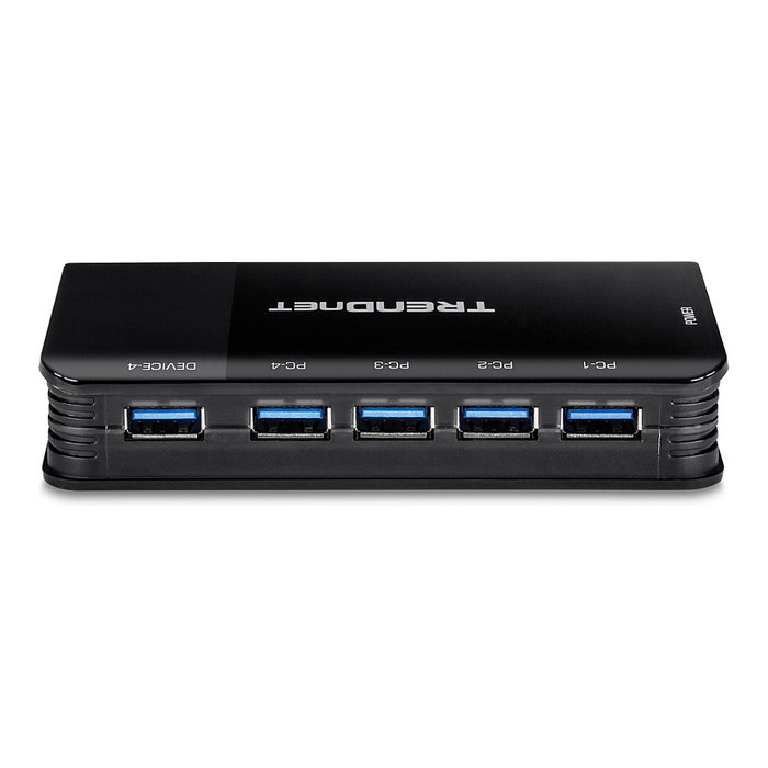 TRENDnet TK-U404 Conmutador USB 3.2 Gen 1 (3.1) de 4 Puertos, 5 Gbps, Negro, Interruptor de Compartición USB para PC