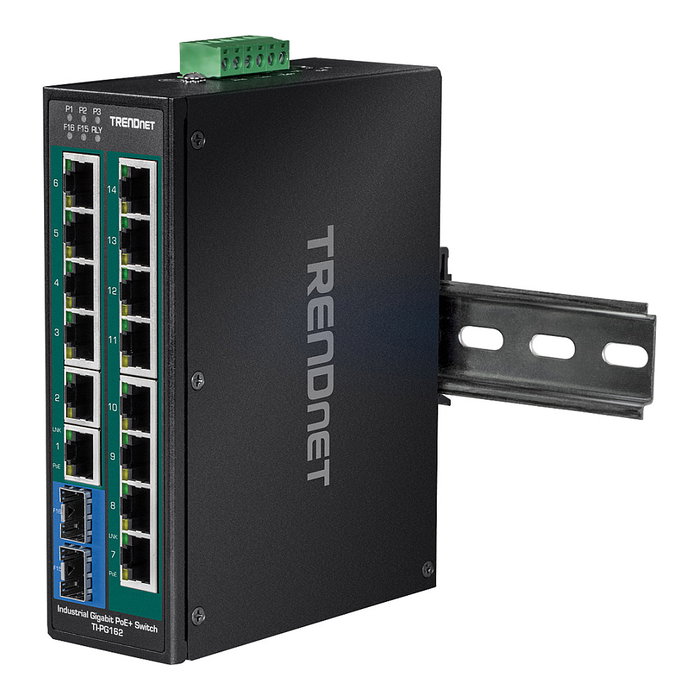 Trendnet Interruptor Industrial 16 Puertos Gigabit PoE+ Carril DIN Metálico