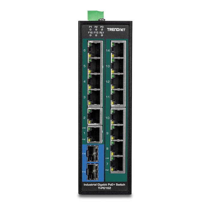 Trendnet Interruptor Industrial 16 Puertos Gigabit PoE+ Carril DIN Metálico