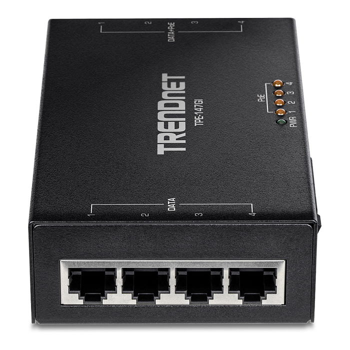TRENDnet TPE-147GI Inyector PoE+ Gigabit 65W 4 Puertos Ethernet LAN, Negro, IEEE 802.3af/at