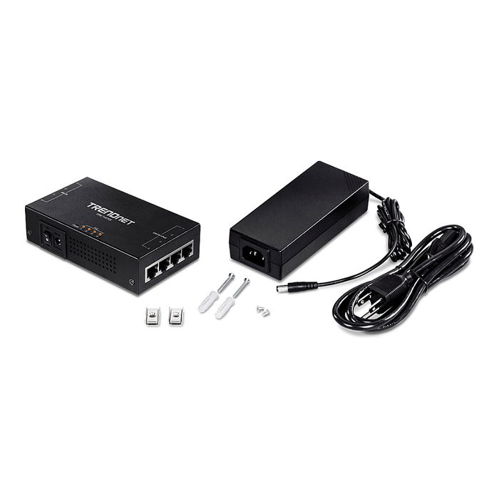 TRENDnet TPE-147GI Inyector PoE+ Gigabit 65W 4 Puertos Ethernet LAN, Negro, IEEE 802.3af/at