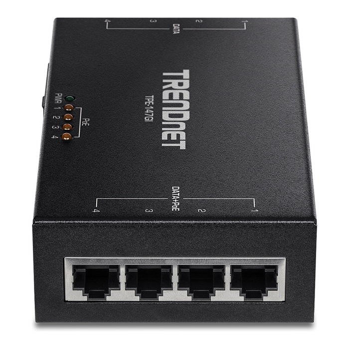 TRENDnet TPE-147GI Inyector PoE+ Gigabit 65W 4 Puertos Ethernet LAN, Negro, IEEE 802.3af/at