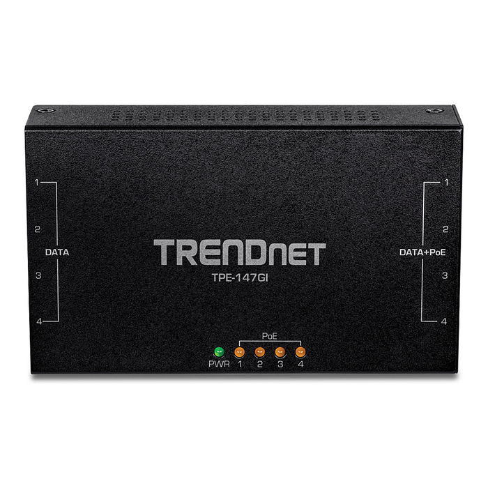 TRENDnet TPE-147GI Inyector PoE+ Gigabit 65W 4 Puertos Ethernet LAN, Negro, IEEE 802.3af/at