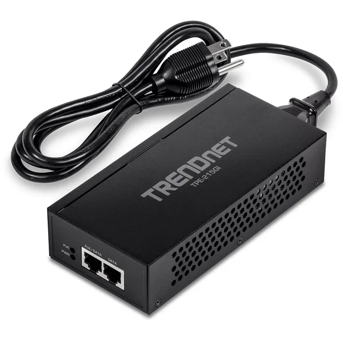 TRENDnet TPE-215GI Adaptador e Inyector PoE+ 2.5 Gigabit Ethernet - 30W, IEEE 802.3af/at, convierte puerto no PoE, 2 puertos RJ-45, Negro